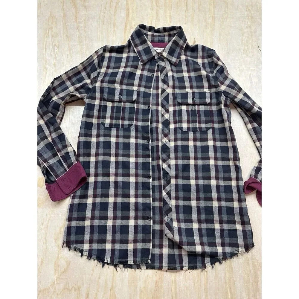 Artisan de Luxe Women's Button Up Plaid‎ Hi/Low Shirt Size M Poly/rayon
